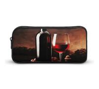 Rkklvbns Red Wine And Bottle Large Pencil Case Portable Pencil Bag with Zipper Stationery Organizer Simple Storage Aesthetic Stationery for Office College Adult Use