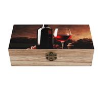 Rkklvbns Red Wine And Bottle Wooden Storage Box Vintage Decorative Boxes With Hinged Lid Keepsake Box Jewelry Gift Boxes For Home Decor Storage