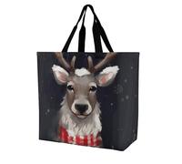 Rkklvbns Reindeer Women Tote Bag Shoulder Grocerie Bags Portable Storage Handbag Lightweight Durable for Work Travel Casual Bag