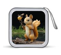 Rkklvbns Resin Squirrel DVD Storage Bags with Zipper, CD Portable Case Holder with Handles, Large Storage Stackable Media Binder for Travel, Cabinet, Home, Office, Car