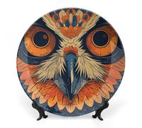 Rkklvbns Retro Color Owl Decorative Plates 8inch Ceramic Dinner Plates Bone China Decorative Plate with Display Stand Dessert Plates for Home Office Wall Decoration