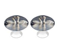 Rkklvbns Romantic White Swan Cabinet Handles 2 Pack Modern Dresser Drawer Knobs with 1.1 Inch Center Hole Solid Round Wardrobe Pulls for Kitchen Cabinets Bedroom
