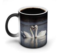 Rkklvbns Romantic White Swan Coffee Mug 11oz Personalizadas Ceramic Heat Sensitive Color Changing Mugs Novelty Funny Coffee Cup For Home Office Travel
