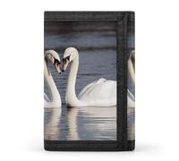 Rkklvbns Romantic White Swan Trifold Wallet for Men Minimalist Design Slim Wallet with Money Pocket & Multiple Card Slots Stylish Durable Wallets