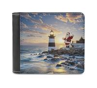 Rkklvbns Santa Claus Lighthouse Leather Wallets RFID Blocking Slim Front Pocket Wallet Leather Money Clip, Stylish Mens Bifold Wallet Credit Card Holder Gift for Men