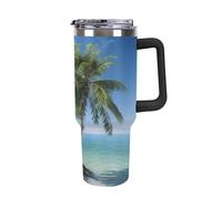 Rkklvbns Sea Palm Trees Travel Coffee Cup, 40 Oz Tumbler with Handle And Straw Lid, Leak-proof Large Capacity Car Cup, Keeps Cold Or Hot for Gym, Travel Sports