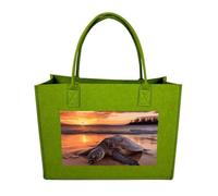 Rkklvbns Sea Turtle Sunset Tote Bag for Unisex, Felt Shopping Case, Reusable Shoulder Bags with Handles, Handbag, Light Green, One Size
