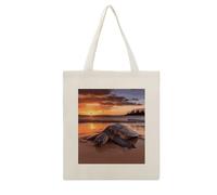 Rkklvbns Sea Turtle Sunset Tote Bags for Shopping, Reusable Canvas Shoulder Bag for Work, Lightweight Casual Handbags with Strap for Travel, Camping, Beach, Fitness, Activity