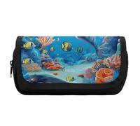 Rkklvbns Seabed Coral Fish Dolphins Pencil Case Double Large Capacity Pencil Box Durable Pen Bag with Zipper Multi-Slot Pen Pouch Stylish Office Storage Box