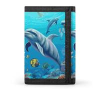 Rkklvbns Seabed Coral Fish Dolphins Trifold Wallet for Men Minimalist Design Slim Wallet with Money Pocket & Multiple Card Slots Stylish Durable Wallets