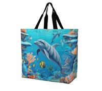 Rkklvbns Seabed Coral Fish Dolphins Women Tote Bag Shoulder Grocerie Bags Portable Storage Handbag Lightweight Durable for Work Travel Casual Bag