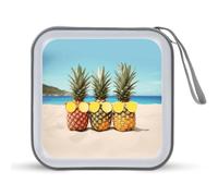 Rkklvbns Seaside Beach Yellow Geometric Pineapple DVD Storage Bags with Zipper, CD Portable Case Holder with Handles, Large Storage Stackable Media Binder for Travel, Cabinet, Home, Office, Car