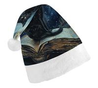Rkklvbns Sitting A Black Cat Christmas Hat Personalization Party Headwear Funny Santa Claus Hat Comfort Classic Adults Christmas Hats For Festive Holiday Party Supplies