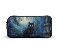Rkklvbns Sitting A Black Cat Large Pencil Case Portable Pencil Bag with Zipper Stationery Organizer Simple Storage Aesthetic Stationery for Office College Adult Use