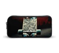 Rkklvbns Skate Boards Large Pencil Case Portable Pencil Bag with Zipper Stationery Organizer Simple Storage Aesthetic Stationery for Office College Adult Use