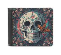Rkklvbns Skeleton Death Moth Leather Wallets RFID Blocking Slim Front Pocket Wallet Leather Money Clip, Stylish Mens Bifold Wallet Credit Card Holder Gift for Men