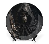Rkklvbns Skeleton in Robe Decorative Plates 6inch Ceramic Dinner Plates Bone China Decorative Plate with Display Stand Dessert Plates for Home Office Wall Decoration