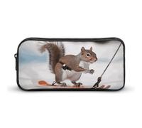 Rkklvbns Skiing Squirrel Large Pencil Case Portable Pencil Bag with Zipper Stationery Organizer Simple Storage Aesthetic Stationery for Office College Adult Use