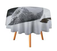 Rkklvbns Snow Owl Tablecloth for Wedding, Washable Table Cloth for Restaurant, Round Polyester Table Cover 36x36in for Party, Waterproof Tablecloth for Banquet, Holiday Decor