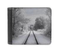 Rkklvbns Snowy Train Tracks Leather Wallets RFID Blocking Slim Front Pocket Wallet Leather Money Clip, Stylish Mens Bifold Wallet Credit Card Holder Gift for Men