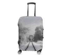 Rkklvbns Snowy Train Tracks Luggage Cover for Travel, Washable Suitcase Protector for Home, Anti Scratch Luggage Covers with Zippers on Both Sides, Stretchable Outdoor Accessories, white, Small