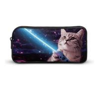 Rkklvbns Space Laser Cat Novelty Cute Funny Large Pencil Case Portable Pencil Bag with Zipper Stationery Organizer Simple Storage Aesthetic Stationery for Office College Adult Use