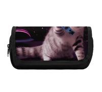 Rkklvbns Space Laser Cat Novelty Cute Funny Pencil Case Double Large Capacity Pencil Box Durable Pen Bag with Zipper Multi-Slot Pen Pouch Stylish Office Storage Box