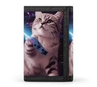 Rkklvbns Space Laser Cat Novelty Cute Funny Trifold Wallet for Men Minimalist Design Slim Wallet with Money Pocket & Multiple Card Slots Stylish Durable Wallets