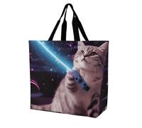 Rkklvbns Space Laser Cat Novelty Cute Funny Women Tote Bag Shoulder Grocerie Bags Portable Storage Handbag Lightweight Durable for Work Travel Casual Bag