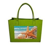 Rkklvbns Starfish Seashell Beach Tote Bag for Unisex, Felt Shopping Case, Reusable Shoulder Bags with Handles, Handbag, Light Green, One Size