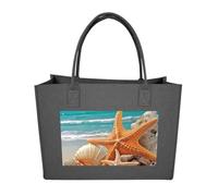 Rkklvbns Starfish Seashell Beach Tote Bag for Unisex, Felt Shopping Case, Reusable Shoulder Bags with Handles, Handbag, Dark Gray, One Size