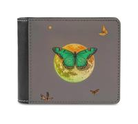 Rkklvbns Sun And Moon Green Moth Leather Wallets RFID Blocking Slim Front Pocket Wallet Leather Money Clip, Stylish Mens Bifold Wallet Credit Card Holder Gift for Men