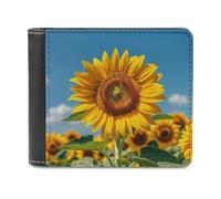 Rkklvbns Sunflower Blooming Flowers Plants Leather Wallets RFID Blocking Slim Front Pocket Wallet Leather Money Clip, Stylish Mens Bifold Wallet Credit Card Holder Gift for Men