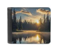 Rkklvbns Sunrise on The Lake Leather Wallets RFID Blocking Slim Front Pocket Wallet Leather Money Clip, Stylish Mens Bifold Wallet Credit Card Holder Gift for Men