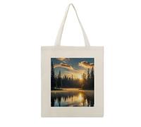 Rkklvbns Sunrise on The Lake Tote Bags for Shopping, Reusable Canvas Shoulder Bag for Work, Lightweight Casual Handbags with Strap for Travel, Camping, Beach, Fitness, Activity