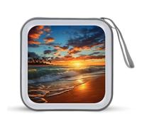 Rkklvbns Sunset Ocean Beach DVD Storage Bags with Zipper, CD Portable Case Holder with Handles, Large Storage Stackable Media Binder for Travel, Cabinet, Home, Office, Car