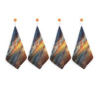 Rkklvbns Sunset Ocean Beach Hand Towels for Bathroom, Quick-Drying Square Hanging Hand Towels with Lanyard 4PCS, Soft Hand Dry Towels for Kitchen, Hotel, Travel, Hostel, Camping