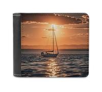 Rkklvbns Sunset Seascape Sailboat Floating Leather Wallets RFID Blocking Slim Front Pocket Wallet Leather Money Clip, Stylish Mens Bifold Wallet Credit Card Holder Gift for Men