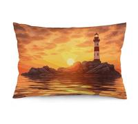 Rkklvbns Super Soft Pillow Case Cover with Zipper, Furry Fuzzy Rectangular Cushion Case 12 "x20 for Bedroom, Sea Lighthouse in Sunset Body Pillow Cover for Couch, Living Room, All Seasons