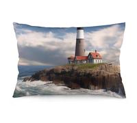 Rkklvbns Super Soft Pillow Case Cover with Zipper, Furry Fuzzy Rectangular Cushion Case 12 "x20 for Bedroom, Sea Lighthouse Body Pillow Cover for Couch, Living Room, All Seasons