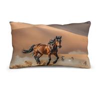 Rkklvbns Super Soft Pillow Case Cover with Zipper, Furry Fuzzy Rectangular Cushion Case 8"x12" for Bedroom, Horses Running in Desert Storm Body Pillow Cover for Couch, Living Room, All Seasons