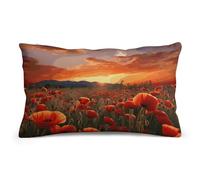 Rkklvbns Super Soft Pillow Case Cover with Zipper, Furry Fuzzy Rectangular Cushion Case 8"x12" for Bedroom, Red Poppy Flower Field in Sunset Body Pillow Cover for Couch, Living Room, All Seasons