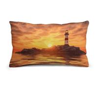 Rkklvbns Super Soft Pillow Case Cover with Zipper, Furry Fuzzy Rectangular Cushion Case 8"x12" for Bedroom, Sea Lighthouse in Sunset Body Pillow Cover for Couch, Living Room, All Seasons