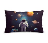 Rkklvbns Super Soft Pillow Case Cover with Zipper, Furry Fuzzy Rectangular Cushion Case 8"x12" for Bedroom, Astronaut Solar System Planets Body Pillow Cover for Couch, Living Room, All Seasons
