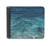 Rkklvbns The Blue Sea Leather Wallets RFID Blocking Slim Front Pocket Wallet Leather Money Clip, Stylish Mens Bifold Wallet Credit Card Holder Gift for Men