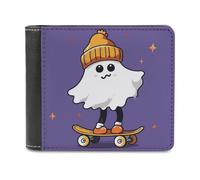 Rkklvbns The Ghost of Skateboards Leather Wallets RFID Blocking Slim Front Pocket Wallet Leather Money Clip, Stylish Mens Bifold Wallet Credit Card Holder Gift for Men