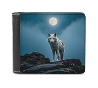 Rkklvbns The White Wolf on The Rock Leather Wallets RFID Blocking Slim Front Pocket Wallet Leather Money Clip, Stylish Mens Bifold Wallet Credit Card Holder Gift for Men