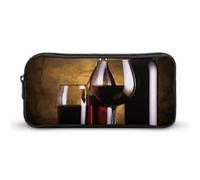 Rkklvbns Three Wine Bottles And Glass Over Large Pencil Case Portable Pencil Bag with Zipper Stationery Organizer Simple Storage Aesthetic Stationery for Office College Adult Use