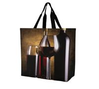 Rkklvbns Three Wine Bottles And Glass Over Women Tote Bag Shoulder Grocerie Bags Portable Storage Handbag Lightweight Durable for Work Travel Casual Bag