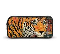 Rkklvbns Tiger Botanical Print Large Pencil Case Portable Pencil Bag with Zipper Stationery Organizer Simple Storage Aesthetic Stationery for Office College Adult Use